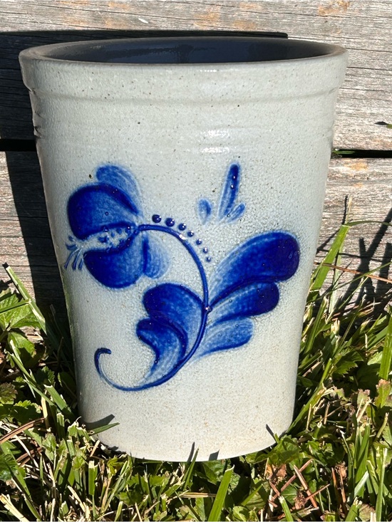 Eldreth Pottery Other - David Eldreth 1989 Salt Glazed Stoneware Crock Cobalt Blue Floral PA Pottery